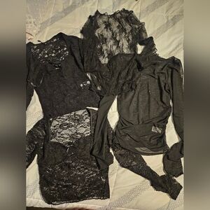 Bundle of 4 Sheer Black Tops – Size Small – Lace & Mesh Going Out Blouses